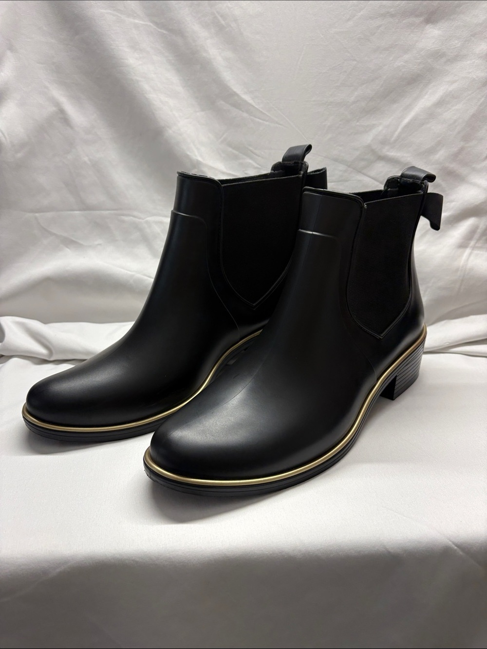 Michael Kora Black Ankle Chelsea Boots with Gold Trim